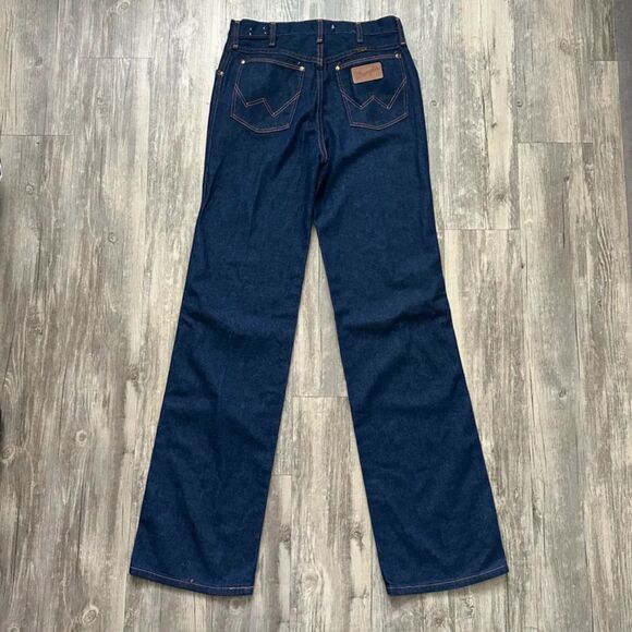 Vintage 70s Wrangler No-Fault Denims Flared Jeans Size 30X34 Orange Stitching